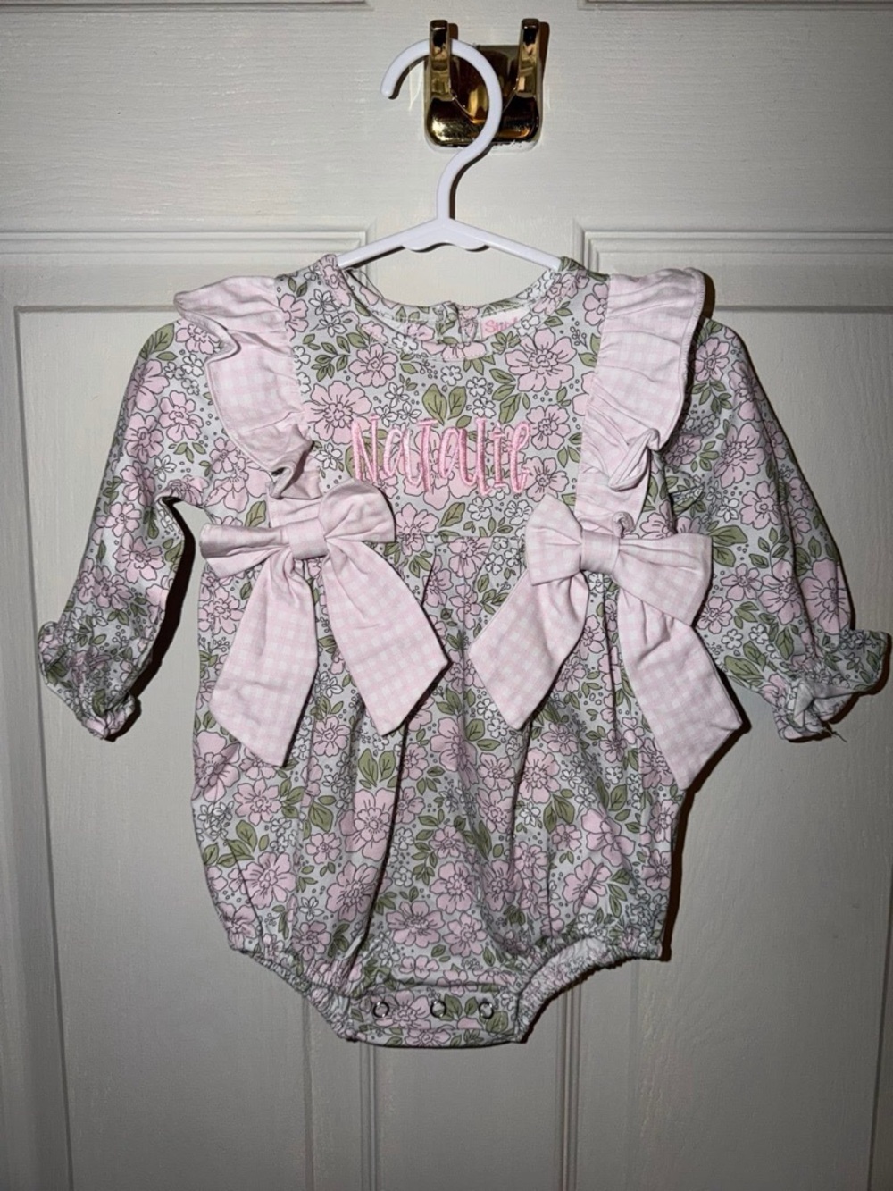“Natalie” Pink Floral Bow-Front Baby One-Piece Bodysuit